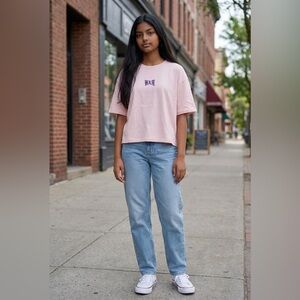 Raw Logo Pink Crop T-Shirt - Women's Casual Top